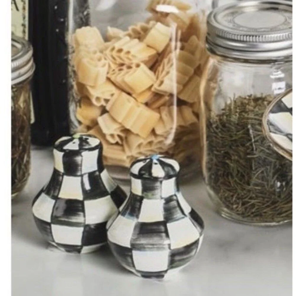 Mackenzie Childs Courtly Check Salt & Pepper Shakers New in Box